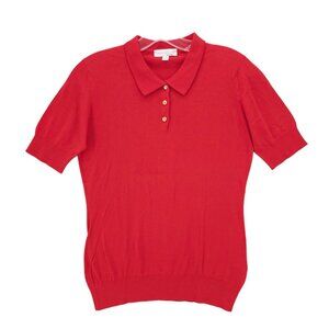 JOHN SMEDLEY Sea Island Cotton Red Polo Knit Top Women's Size MEDIUM